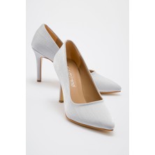 Ccway Kadın Stiletto Gümüş Çizgili