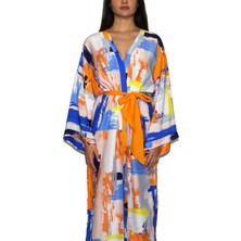 Antoa Gaia Saten Desenli Kimono