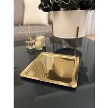 Lüx Kare Paslanmaz Çelik Gold Titanyum Kaplama Kahve, Çay, Dekoratif Sunum Servis Tepsisi 21X21 cm