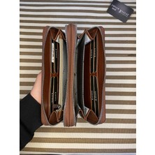 Sanat Leather SL-2155 Çift Fermuarlı 16 Adet Kart Giriş Bölmeli  Deri Unisex Cüzdan Sanat Leather