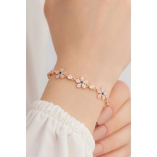 Htc Gümüş Sepeti 5 Yapraklı Yonca Gümüş Bileklik Zirkon Taşlı Rose