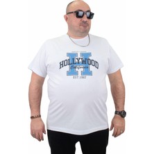 Moc Grande Mocgrande Erkek Büyük Beden Sıfır Yaka Tişört Hollywood 23179 Beyaz