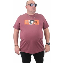 Moc Grande Mocgrande Erkek Büyük Beden Sıfır Yaka Tişört Believe 23180 Eflatun