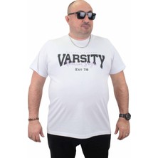 Moc Grande Mocgrande Erkek Büyük Beden Sıfır Yaka Tişört Varsity 23184 Beyaz