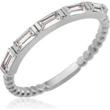 Gümüş Sıralı Baget Taşlı Kadın Yüzük