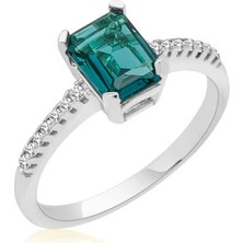 Gümüş Koyu Yeşil Baget Taşlı Kadın Yüzük