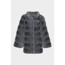 Açelya Okcu AÇELYAOKCU Premium Dik Yaka Kadın Rex  Kürk Kaban