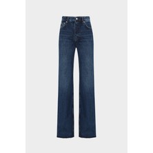 Açelya Okcu AÇELYAOKCU High Waist Wed Leg Kar Yıkama Geniş Paça Dikişsiz Jean