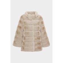 Açelya Okcu AÇELYAOKCU Premium Dik Yaka Kadın Rex  Kürk Kaban