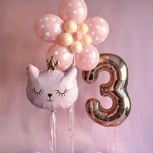 Kidspartim Rose Gold Üç Yaş Kedi Balon Seti