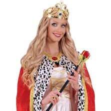 Taşlı Altın Renk Prenses Tacı ve Kırmızı Kraliyet Prenses Asası