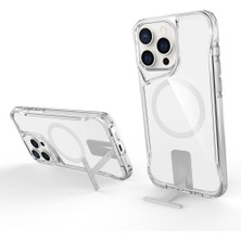 Canpay iPhone 15 Pro Max Uyumlu Kılıf Case, Transparent, Magsafe Şarj Özellikli Metal Standlı Şeffaf Kapak