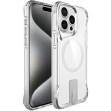 Canpay iPhone 15 Pro Max Uyumlu Kılıf Case, Transparent, Magsafe Şarj Özellikli Metal Standlı Şeffaf Kapak