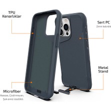 Canpay iPhone 15 Pro Uyumlu Kılıf Case, Metal Standlı Mat Airbag Anti Shock Tpu Kapak Cover Gri