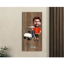 Bk Gift Kişiye Özel Golf Oyuncusu Karikatürlü Kabartma Figürlü Ahşap Tablo-8, Arkadaşa Hediye, Sevgiliye Hediye, Duvar Dekoru