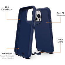 Canpay iPhone 15 Pro Max Uyumlu Kılıf Case, Metal Standlı Mat Airbag Anti Shock Tpu Kapak Cover Lacivert