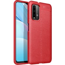 Newface Xiaomi Redmi 9t Kılıf Focus Derili Silikon - Kırmızı