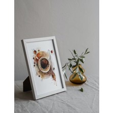 Naturalp Kahve "fincan 3" Mutfak ve Kahve Köşesi Duvar Posteri Beyaz Çerçeveli 15CM x 21CM Tablo Poster