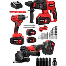 Dragro Alman 3x2 Pro 128 V 3'lü Set Kırıcı Delici Somun Sıkma Taşlama Mak Red 2 Akülü Kömürsüz Full Set