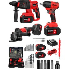 Dragro Alman 3x2 Pro 128 V 3'lü Set Kırıcı Delici Somun Sıkma Taşlama Mak Red 2 Akülü Kömürsüz Full Set