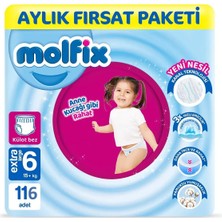 Molfix Pants Bebek Bezi 6 Beden E.large Aylık Fırsat Paketi (58 Adet x 2) 116 Adet