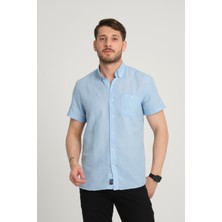 G-Fox Erkek Regular Fit Cepli Klasik Düğmeli Yaka Kısa Kollu %100 Keten Gömlek 2518