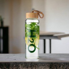 H20 Bambu Kapaklı Cam Matara Içecek Şişesi 600 ml (Kılıf Hediyeli)