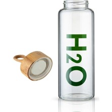 H20 Bambu Kapaklı Borosilikat Cam Matara İçecek Şişesi 800 ml