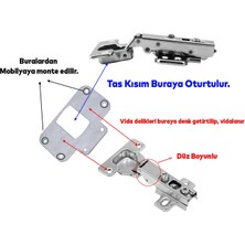 Badem10 Mobilya Dolap Kapak Metal Tamir Saç Hanaks Mobilya Dolap Kapak Menteşesi Düz Tas Menteşe Set 4'lü