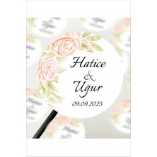 Piksel Grafik Nişan Etiketi Söz Etiketi Kına Etiketi Bride Sticker 3,5 cm 70 Adet - Rose Design