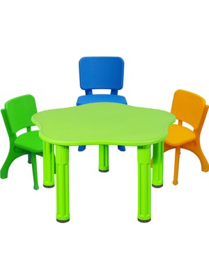 Mupark Çocuk Masa ve Sandalye Set - Aktivite Masası - Anaokulu - Kreş - Etkinlik Masası - Renkli Sandalyeler - 3 Sandalye - 1 Masa