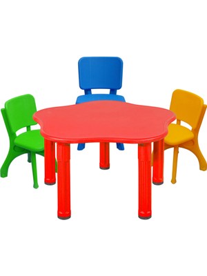 Mupark Çocuk Masa ve Sandalye Set - Aktivite Masası - Anaokulu - Kreş - Etkinlik Masası - Renkli Sandalyeler - 3 Sandalye - 1 Masa