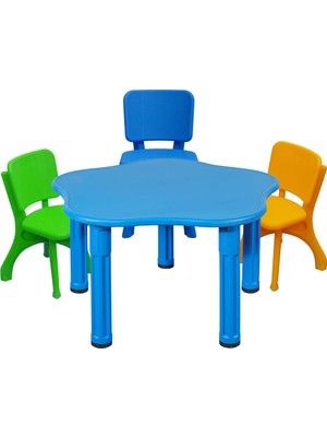Mupark Çocuk Masa ve Sandalye Set - Aktivite Masası - Anaokulu - Kreş - Etkinlik Masası - Renkli Sandalyeler - 3 Sandalye - 1 Masa