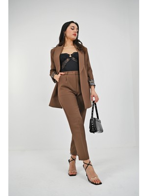 Koza Kadın Leopar Astar Detaylı Ceket Takım 0115-25