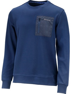 Shinzone Erkek Standart Fit Bisikler Yaka Cep Fermuarlı Lacivert Sweatshirt