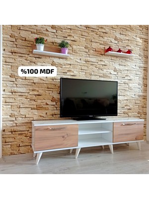 Mobilya Sepeti ( Ms 80 ) Mdf Tv Ünitesi Dolabı Raflı Beyaz Ceviz