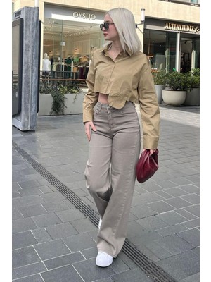 Madmext Sütlü Kahve Straight Wide Kadın Jean MG2000