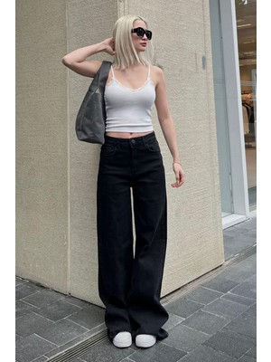 Madmext Siyah Straight Wide Kadın Jean MG2000