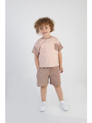 Harika Kids Erkek Çocuk Kahve Desen Kısa Kollu Şortlu Basic Alt Üst Takım
