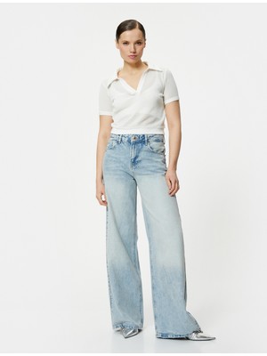 Koton Crop File Tişört Polo Yaka Kısa Kollu