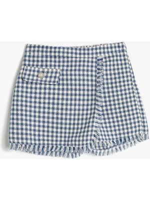 Koton Şort Etek Tüvit Kruvaze Düğme Detaylı