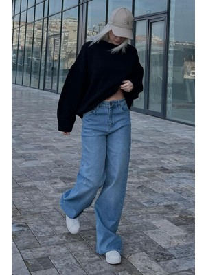 Madmext Mavi Straight Wide Kadın Jean MG2000