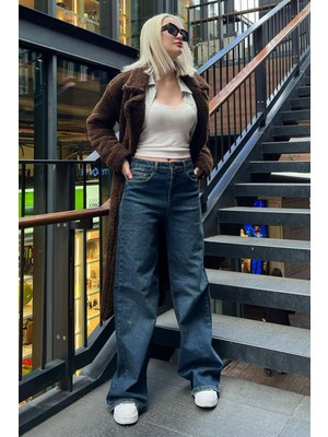Madmext Koyu Mavi Straight Wide Kadın Jean MG2000
