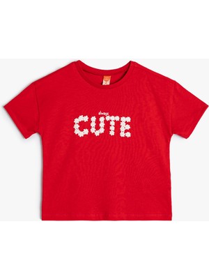 Koton Tişört Kısa Kollu Bisiklet Yaka Çiçek Baskılı Pamuklu