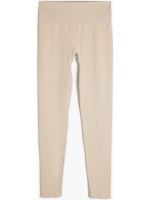 Koton Yüksek Bel Spor Tayt Dikişsiz Örme Kumaş Slim Fit