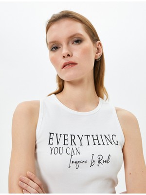 Koton Halter Yaka Atlet Crop Slogan Baskılı Pamuklu