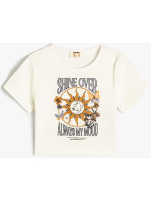 Koton Crop Tişört Güneş Baskılı Bisiklet Yaka Pamuklu