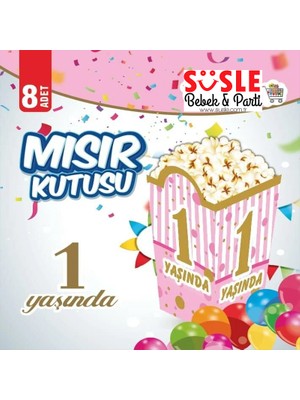 Süsle Bebek ve Parti 1 Yaşında Mısır Kutusu, 8 Adet - Pembe