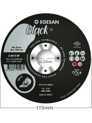 EGESAN 115*1*22,23 INOX PASLANMAZ KESİCİ TAŞ Siyah Renk İnce Sac Kesim İçin Özel Formül