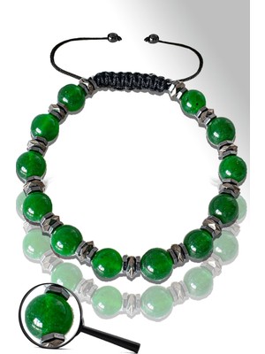 Tesbih Atölyesi Sertifikalı Silver Hematitli Doğal Yeşim Taşı Bileklik - Ayarlamalı